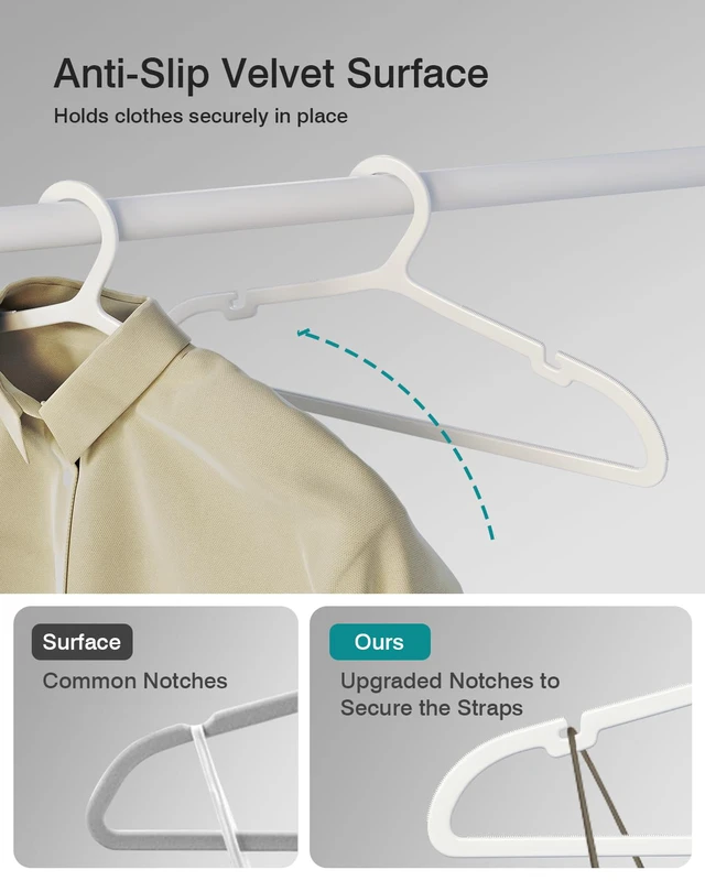 Alt view image 5 of 7 - 30 Pack Clothes Hangers, Non Slip Plastic Coat Hangers, Space Saving Hangers, Heavy Duty, Hanging Dry Wet Clothes, 16.4" x 8.3", White, UAPY0530W