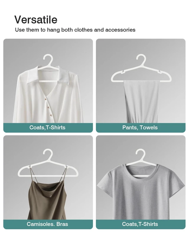 Alt view image 6 of 7 - 30 Pack Clothes Hangers, Non Slip Plastic Coat Hangers, Space Saving Hangers, Heavy Duty, Hanging Dry Wet Clothes, 16.4" x 8.3", White, UAPY0530W