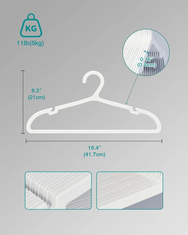 Alt view image 7 of 7 - 30 Pack Clothes Hangers, Non Slip Plastic Coat Hangers, Space Saving Hangers, Heavy Duty, Hanging Dry Wet Clothes, 16.4" x 8.3", White, UAPY0530W
