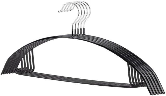 Main image of Sweater Hangers No Shoulder Bump, Non-Slip Rubber & Rust-Free Metal | Heavy Duty and Ergonomic Curved for Closet Clothes like Suits Coats Pants Dresses or Shirts, Set of 5, Black Coated