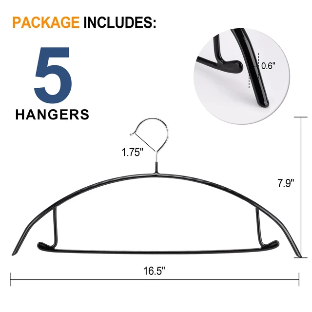 Alt view image 2 of 7 - Sweater Hangers No Shoulder Bump, Non-Slip Rubber & Rust-Free Metal | Heavy Duty and Ergonomic Curved for Closet Clothes like Suits Coats Pants Dresses or Shirts, Set of 5, Black Coated