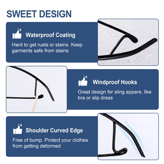 Alt view image 3 of 7 - Sweater Hangers No Shoulder Bump, Non-Slip Rubber & Rust-Free Metal | Heavy Duty and Ergonomic Curved for Closet Clothes like Suits Coats Pants Dresses or Shirts, Set of 5, Black Coated