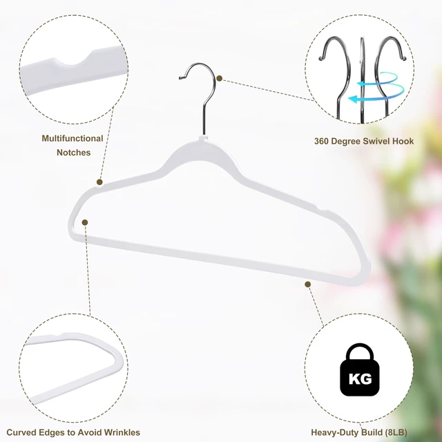 Alt view image 5 of 6 - 10 Pack Slim Plastic Hangers for Clothes - 16.5" Won't Crease Your Clothes, Heavy Duty Non-Velvet Black Hangers, 360° Swivel Chrome Hook Dresses Coats Shirts (10, White)