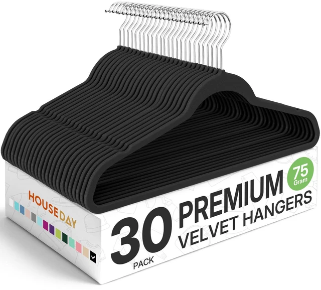 Main image of Premium Velvet Hangers 30 Pack, Non-Slip Flocked Felt Hangers | Black Sturdy Clothes Hangers with 360° Rotatable Hook, Heavy Duty Coat Hanger, Durable Slim Hanger for Closet Space Saving