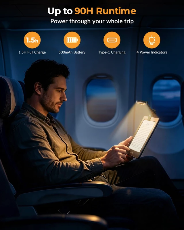 Alt view image 3 of 7 - Book Light for Night Reading in Bed: Rechargeable Clip On Reading Light | 18 LED Eye-Caring Booklight with 5 Color Temps, Silent Stepless Dimming, Timer & Memory 90Hrs Runtime Gifts for Book Lovers