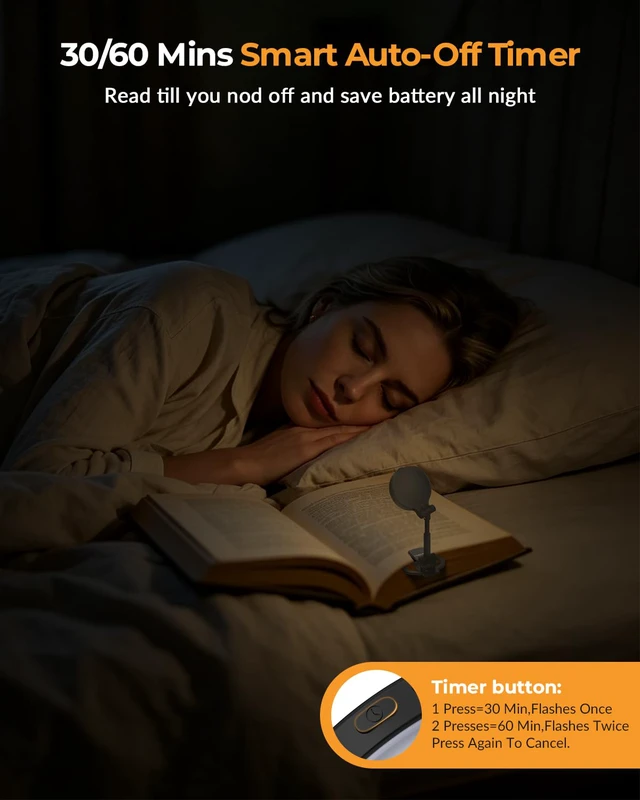Alt view image 4 of 7 - Book Light for Night Reading in Bed: Rechargeable Clip On Reading Light | 18 LED Eye-Caring Booklight with 5 Color Temps, Silent Stepless Dimming, Timer & Memory 90Hrs Runtime Gifts for Book Lovers