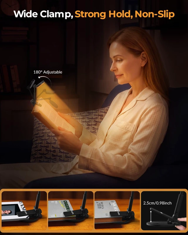 Alt view image 5 of 7 - Book Light for Night Reading in Bed: Rechargeable Clip On Reading Light | 18 LED Eye-Caring Booklight with 5 Color Temps, Silent Stepless Dimming, Timer & Memory 90Hrs Runtime Gifts for Book Lovers