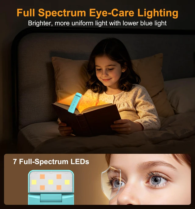 Alt view image 3 of 7 - 2026 Gen 2 Rechargeable Book Light,2-in-1 Reading Light & Flashlight | Eye Caring 6 Color Temps,6-Level Dimmable Brightness,160 Hrs+ Runtime,Compact Size Portable Clip-on Book Lamp for Book Lovers