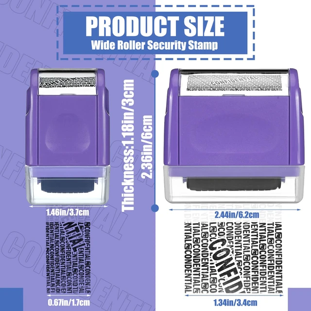 Alt view image 2 of 6 - 2 Pack Identity Protection Roller Stamp 4 Pack Refill Ink,Purple | Confidential Privacy Stamp, Information Blocker for ID, Account, Data and Address Security, Prevents Identity Theft Risk