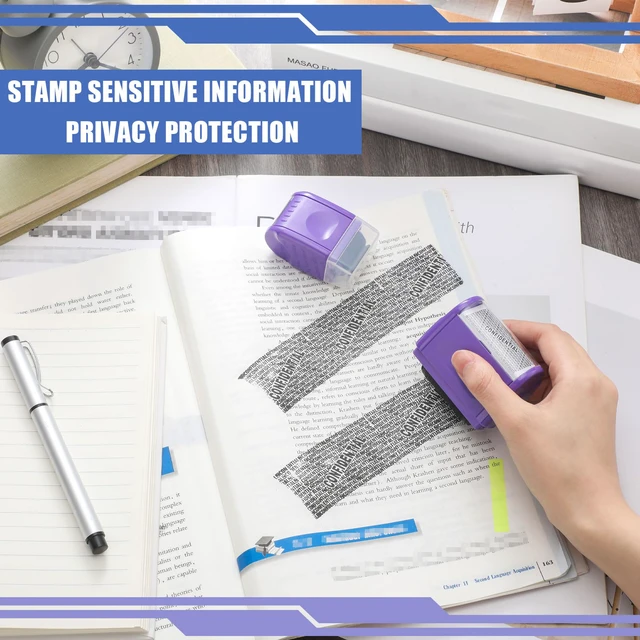 Alt view image 6 of 6 - 2 Pack Identity Protection Roller Stamp 4 Pack Refill Ink,Purple | Confidential Privacy Stamp, Information Blocker for ID, Account, Data and Address Security, Prevents Identity Theft Risk