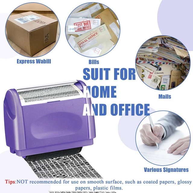 Alt view image 5 of 6 - 2 Pack Identity Protection Roller Stamp 4 Pack Refill Ink,Purple | Confidential Privacy Stamp, Information Blocker for ID, Account, Data and Address Security, Prevents Identity Theft Risk