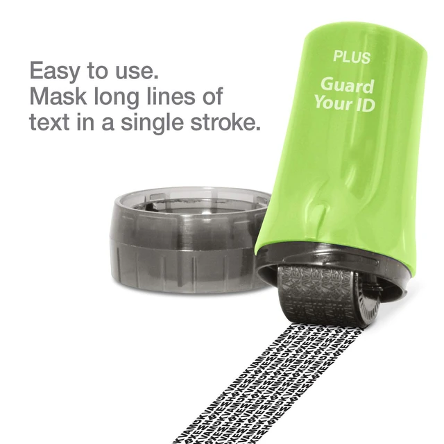 Alt view image 3 of 7 - Identity Theft Protection Roller Stamp, Guard Your ID, Green | Pre-inked, 1,000 impressions per roller, covers 3 lines per pass, works on paper, envelopes, prescription labels, twist cap