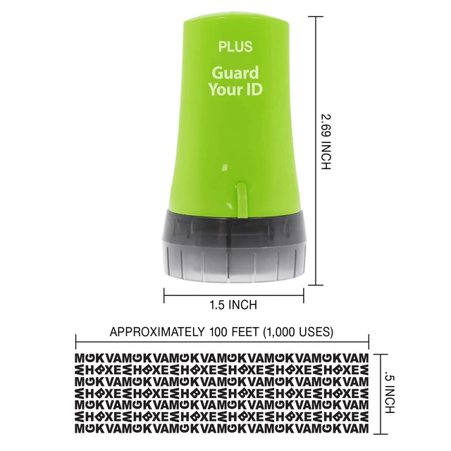 Alt view image 6 of 7 - Identity Theft Protection Roller Stamp, Guard Your ID, Green | Pre-inked, 1,000 impressions per roller, covers 3 lines per pass, works on paper, envelopes, prescription labels, twist cap