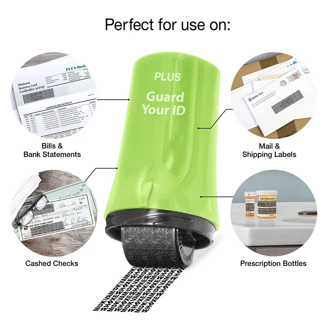 Alt view image 4 of 7 - Identity Theft Protection Roller Stamp, Guard Your ID, Green | Pre-inked, 1,000 impressions per roller, covers 3 lines per pass, works on paper, envelopes, prescription labels, twist cap