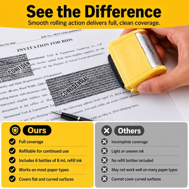 Alt view image 3 of 7 - Guard Your ID Identity Theft Protection Roller Stamp - 6 Refill Bottles | Privacy & Security Stamp, Designed for ID Blackout Security, for Home Office to shield Addresses, Account IDs & private data