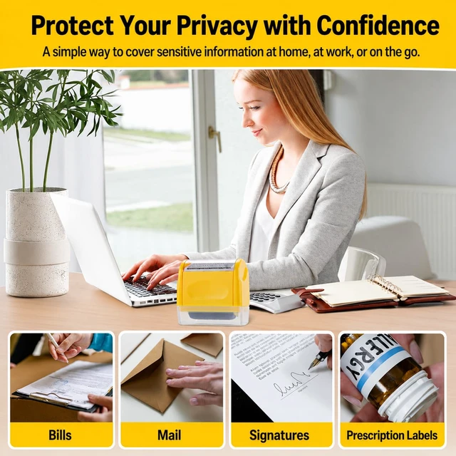 Alt view image 6 of 7 - Guard Your ID Identity Theft Protection Roller Stamp - 6 Refill Bottles | Privacy & Security Stamp, Designed for ID Blackout Security, for Home Office to shield Addresses, Account IDs & private data