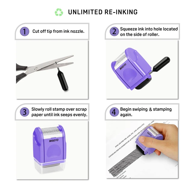 Alt view image 3 of 7 - Identity Theft Protection Roller Stamps for Data Barcode ID Privacy,Anti-Theft Security Prevention Confidential Roller Stamp Easy for Guard Personal Information Blockout - Purple