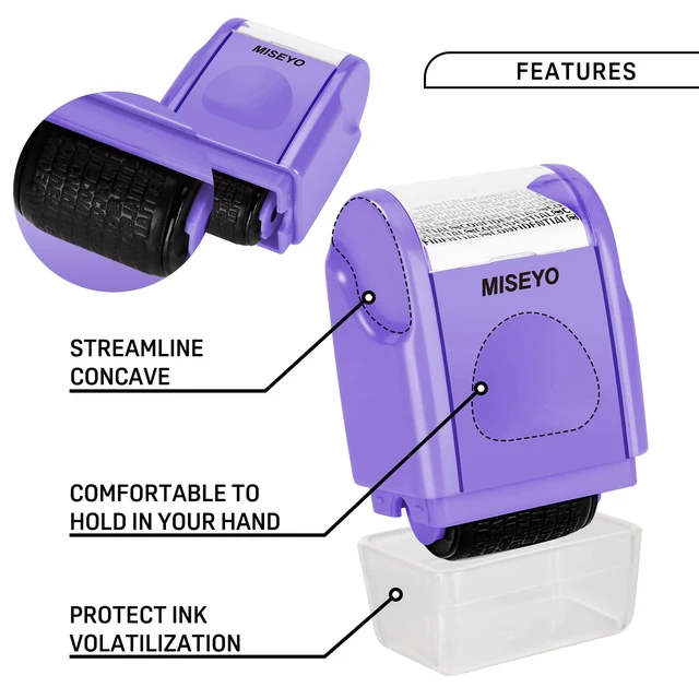 Alt view image 6 of 7 - Identity Theft Protection Roller Stamps for Data Barcode ID Privacy,Anti-Theft Security Prevention Confidential Roller Stamp Easy for Guard Personal Information Blockout - Purple