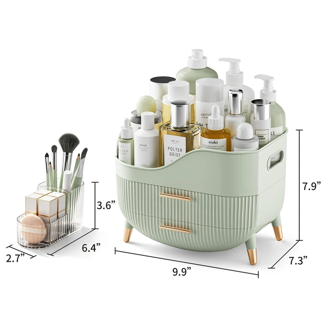 Alt view image 3 of 6 - Makeup Organizer with Drawers, Green Skincare Organizer for Vanity, Storage Box with Handle, Large Cosmetic Display Case for Dresser, Bathroom Countertop