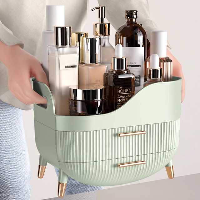 Alt view image 5 of 6 - Makeup Organizer with Drawers, Green Skincare Organizer for Vanity, Storage Box with Handle, Large Cosmetic Display Case for Dresser, Bathroom Countertop