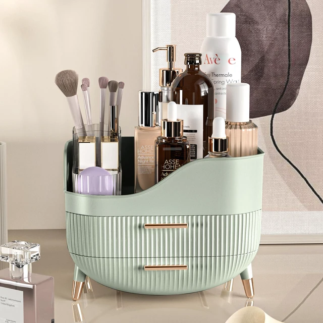 Alt view image 6 of 6 - Makeup Organizer with Drawers, Green Skincare Organizer for Vanity, Storage Box with Handle, Large Cosmetic Display Case for Dresser, Bathroom Countertop