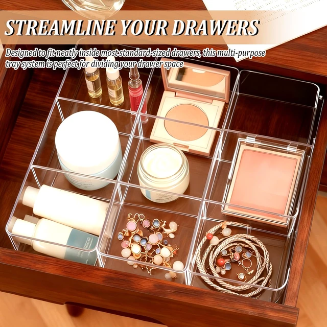 Alt view image 2 of 7 - Acrylic Makeup Organizer, Clear 3-Section Makeup Drawer Organizer for Bathroom, Vanity & Countertop, Multi-Purpose Acrylic Drawer Organizer for Cosmetics, Skincare & Accessories