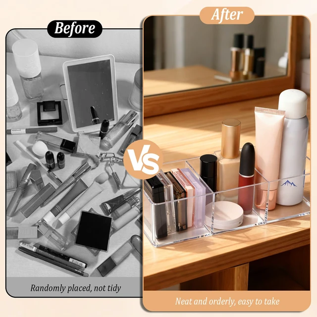 Alt view image 3 of 7 - Acrylic Makeup Organizer, Clear 3-Section Makeup Drawer Organizer for Bathroom, Vanity & Countertop, Multi-Purpose Acrylic Drawer Organizer for Cosmetics, Skincare & Accessories