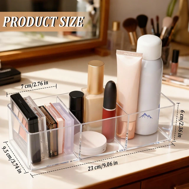 Alt view image 4 of 7 - Acrylic Makeup Organizer, Clear 3-Section Makeup Drawer Organizer for Bathroom, Vanity & Countertop, Multi-Purpose Acrylic Drawer Organizer for Cosmetics, Skincare & Accessories
