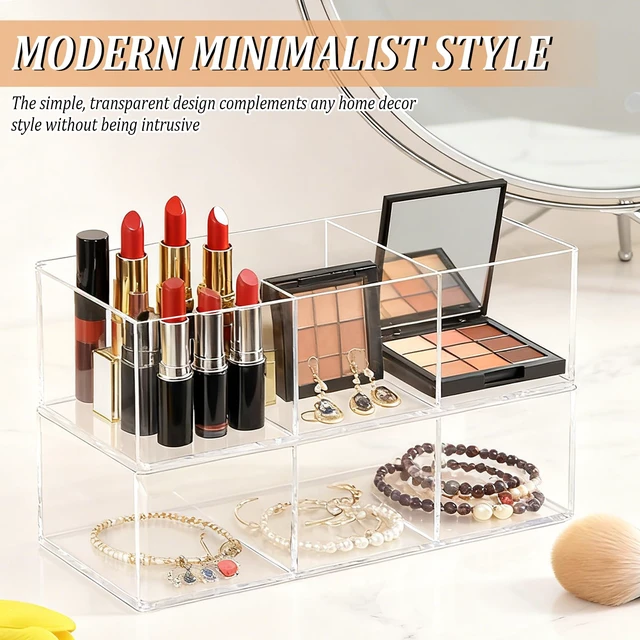 Alt view image 6 of 7 - Acrylic Makeup Organizer, Clear 3-Section Makeup Drawer Organizer for Bathroom, Vanity & Countertop, Multi-Purpose Acrylic Drawer Organizer for Cosmetics, Skincare & Accessories