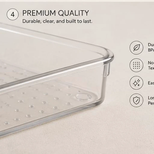 Alt view image 3 of 5 - StillHaven Clear Drawer Organizer Set, 5-Piece Plastic Drawer Organizers, Multi-Size Bathroom Vanity Storage Trays for Makeup, Skincare, Kitchen, Office and Home Organization