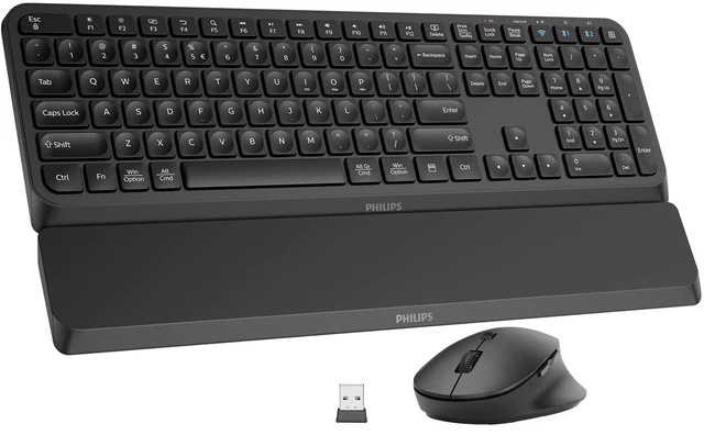 Main image of Bluetooth Keyboard and Mouse Combo - Bluetooth 2.4Ghz Wireless Keyboard and Mouse,Ergonomic Design with Palm Rest,3-Device Connectivity, 5 DPI Mouse, Long Battery for Office & Home - SPT6607