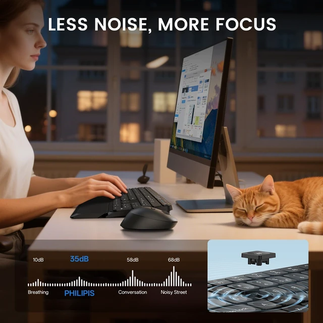 Alt view image 4 of 7 - Bluetooth Keyboard and Mouse Combo - Bluetooth 2.4Ghz Wireless Keyboard and Mouse,Ergonomic Design with Palm Rest,3-Device Connectivity, 5 DPI Mouse, Long Battery for Office & Home - SPT6607