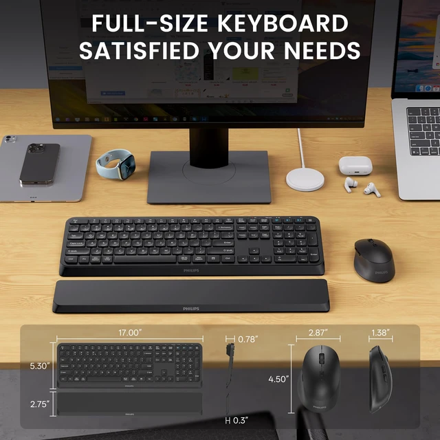 Alt view image 5 of 7 - Bluetooth Keyboard and Mouse Combo - Bluetooth 2.4Ghz Wireless Keyboard and Mouse,Ergonomic Design with Palm Rest,3-Device Connectivity, 5 DPI Mouse, Long Battery for Office & Home - SPT6607