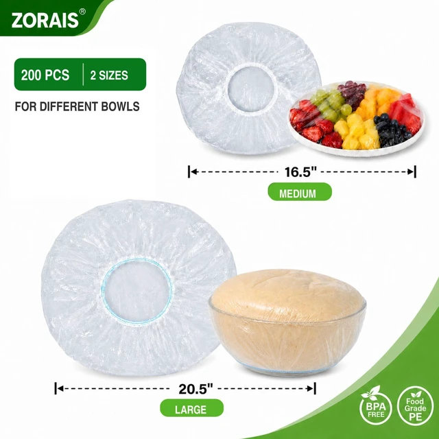 Alt view image 3 of 7 - 200PCS Plastic Bowl Covers, 2 Sizes Bowl Covers for Bread Proofing | BPA-Free Plastic Wrap for Food, Elastic Food Covers, Reusable Bowl Covers for Trays, Plates, Sourdough Bowls, Large Bowls
