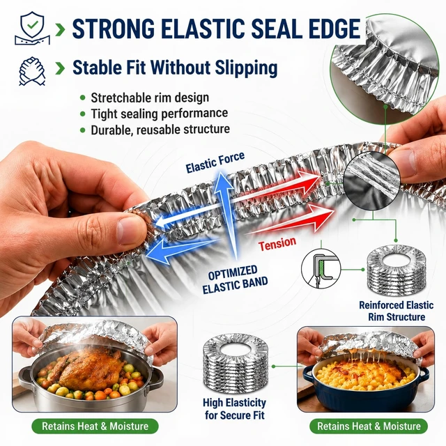 Alt view image 3 of 7 - Reusable Aluminum Foil Elastic Disposable Stretch Food Covers | Fits Bowls Plates Pans Containers Up To 10 Inches Wide Kitchen Storage Outdoor Picnic Leftovers Serving Dish Lid Alternative