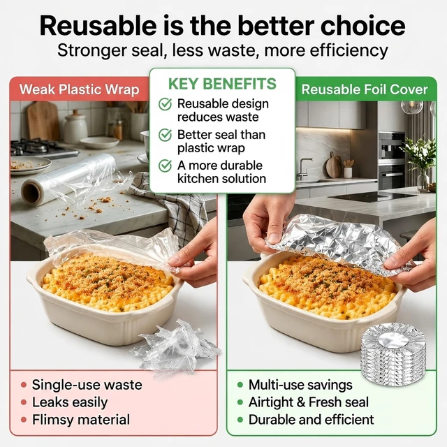 Alt view image 5 of 7 - Reusable Aluminum Foil Elastic Disposable Stretch Food Covers | Fits Bowls Plates Pans Containers Up To 10 Inches Wide Kitchen Storage Outdoor Picnic Leftovers Serving Dish Lid Alternative