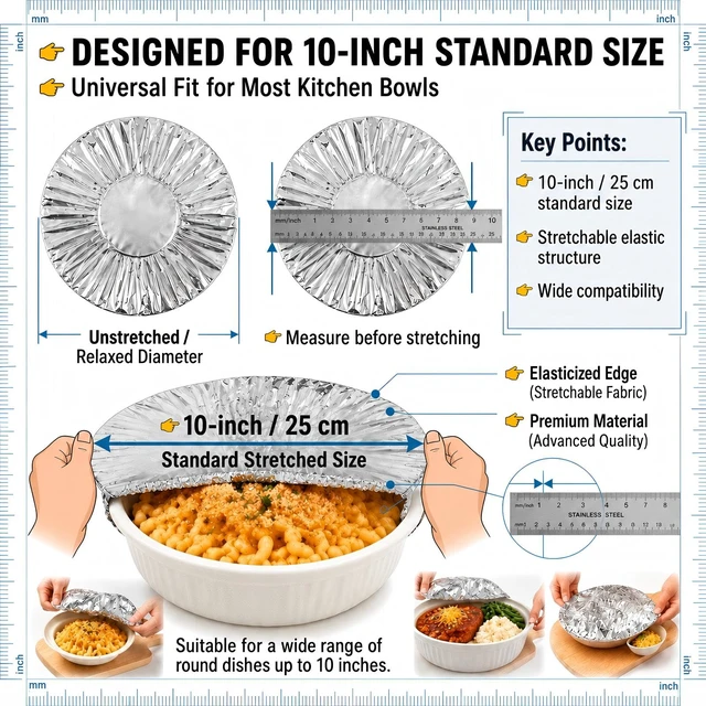 Alt view image 6 of 7 - Reusable Aluminum Foil Elastic Disposable Stretch Food Covers | Fits Bowls Plates Pans Containers Up To 10 Inches Wide Kitchen Storage Outdoor Picnic Leftovers Serving Dish Lid Alternative