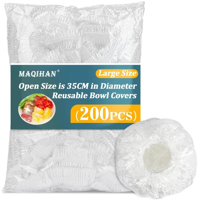 Main image of 200 Bowl Covers Bread Proofing - Extra Large Plastic Wrap for Food | Stretch Elastic Food Cover for Outside, Reusable Shower Cap for Sourdough Bread Starter Basket, Baking Essentials Supplies
