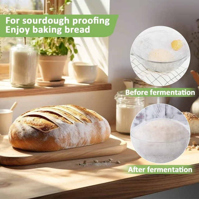 Alt view image 7 of 7 - 200 Bowl Covers Bread Proofing - Extra Large Plastic Wrap for Food | Stretch Elastic Food Cover for Outside, Reusable Shower Cap for Sourdough Bread Starter Basket, Baking Essentials Supplies