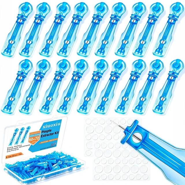 Main image of 60PCS Pimple Popper Kit with 72 Acne Patches, Disposable Blemish Tool for Whitehead, Blackhead, Pimple Clearing, Ultra-Fine 0.3mm Tip for Home/Travel Use (Blue)