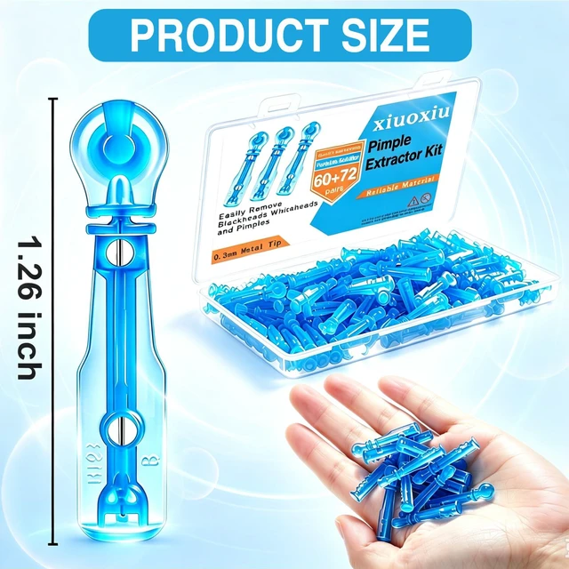 Alt view image 2 of 6 - 60PCS Pimple Popper Kit with 72 Acne Patches, Disposable Blemish Tool for Whitehead, Blackhead, Pimple Clearing, Ultra-Fine 0.3mm Tip for Home/Travel Use (Blue)