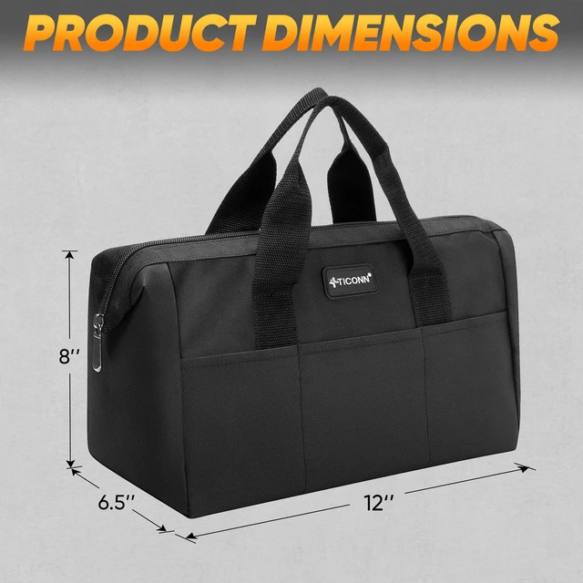 Alt view image 4 of 7 - Heavy Duty Tool Bag Organizer, Small Tool Box with Ergonomic Handle | Basic Version, 600D Oxford Water-Resistant Fabric, Wide Opening, Reinforced Ergonomic Handle, Six Pockets