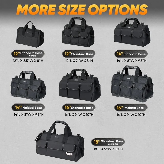 Alt view image 5 of 7 - Heavy Duty Tool Bag Organizer, Small Tool Box with Ergonomic Handle | Basic Version, 600D Oxford Water-Resistant Fabric, Wide Opening, Reinforced Ergonomic Handle, Six Pockets