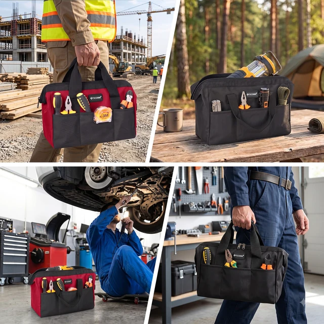Alt view image 7 of 7 - Heavy Duty Tool Bag Organizer, Small Tool Box with Ergonomic Handle | Basic Version, 600D Oxford Water-Resistant Fabric, Wide Opening, Reinforced Ergonomic Handle, Six Pockets