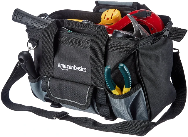 Alt view image 2 of 7 - Durable Wear-Resistant Tool Storage Bag with Adjustable Shoulder Strap, Portable Tool Organizer, 16 Pockets, 12 in, Black & Gray