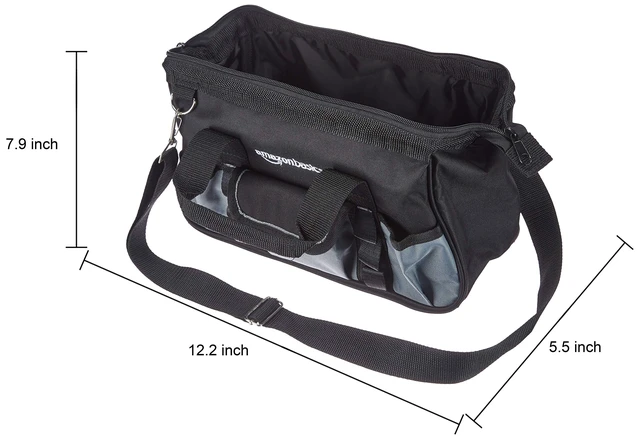 Alt view image 4 of 7 - Durable Wear-Resistant Tool Storage Bag with Adjustable Shoulder Strap, Portable Tool Organizer, 16 Pockets, 12 in, Black & Gray