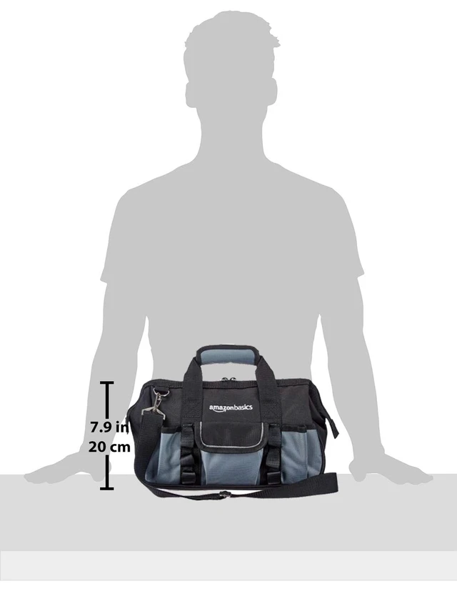 Alt view image 6 of 7 - Durable Wear-Resistant Tool Storage Bag with Adjustable Shoulder Strap, Portable Tool Organizer, 16 Pockets, 12 in, Black & Gray