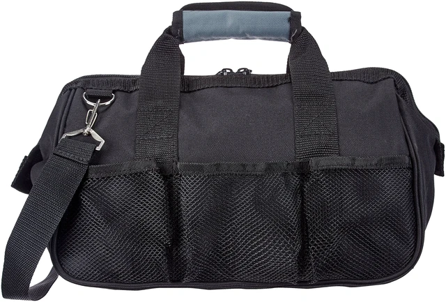 Alt view image 7 of 7 - Durable Wear-Resistant Tool Storage Bag with Adjustable Shoulder Strap, Portable Tool Organizer, 16 Pockets, 12 in, Black & Gray
