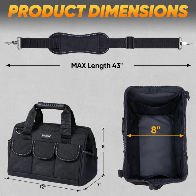 Alt view image 3 of 7 - Heavy Duty Tool Bag Organizer, Portable Tool Box with Shoulder Strap | 600D Oxford Water-Resistant Fabric, Abrasion-Resistant Bottom, Adjustable Shoulder Strap, Ergonomic Handle, Reflective Detail