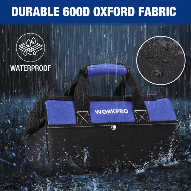 Alt view image 5 of 7 - 13-inch Tool Bag, Wide Mouth Tool Tote with Inside Pockets | Multi-Pocket, Heavy Duty Cloth, Double-pull Zipper, for Workshops, Outdoor Projects